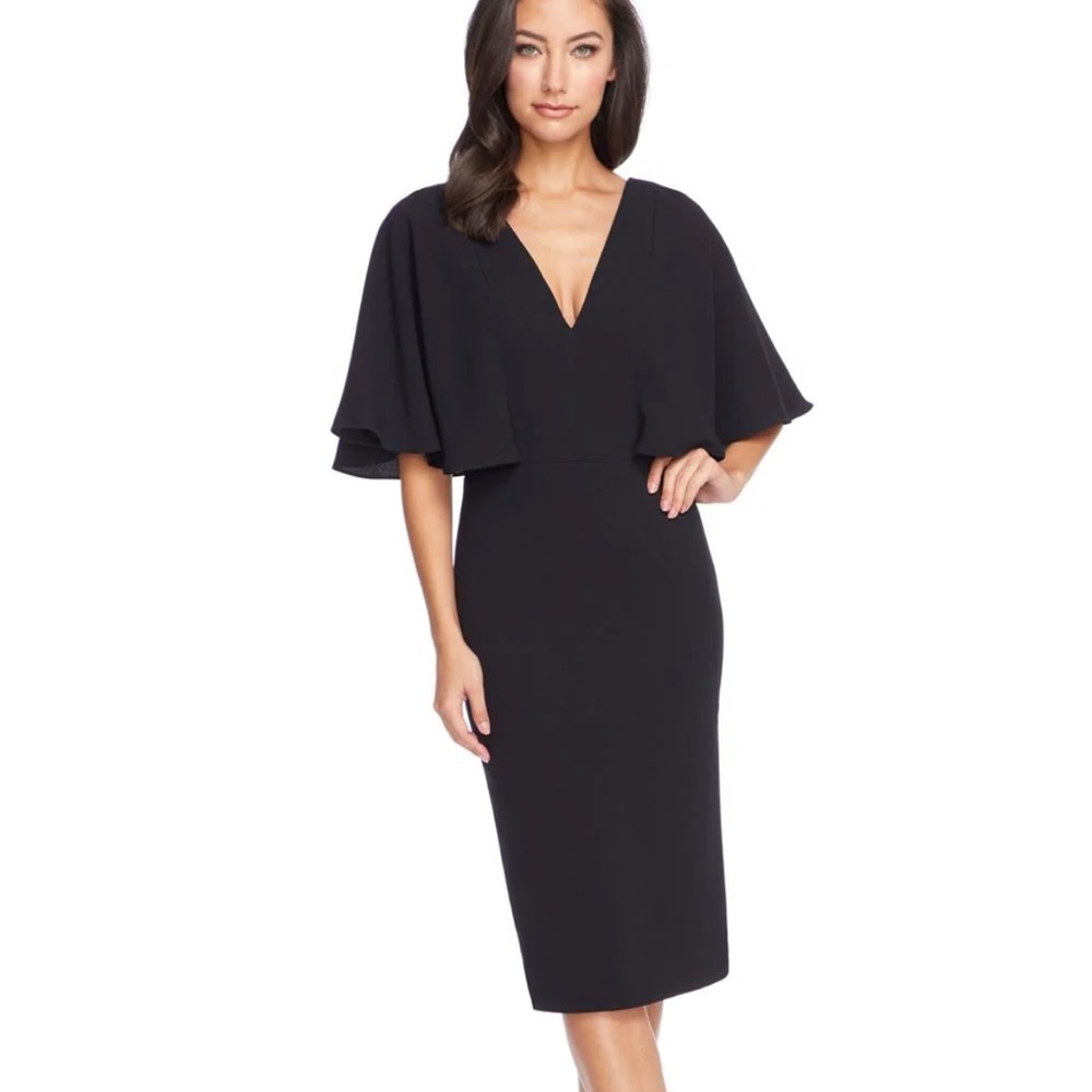 NWT Dress the Population flutter sleeve XS black dress